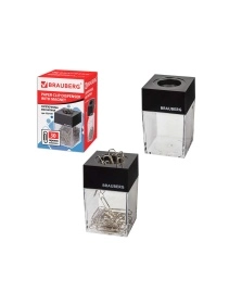 Скрепочница магнитная "BRAUBERG" с 30 скрепками, прозрачный корпус