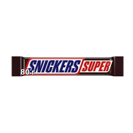 Шоколадный батончик SNICKERS SUPER с жареным арахисом, карамелью и нугой, покрытый молочным шоколадо