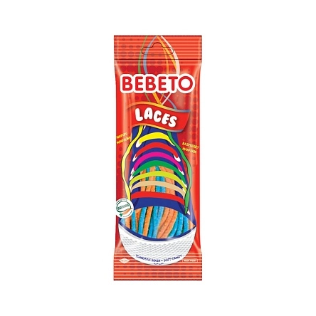 ЖЕВАТЕЛЬНЫЕ КОНФЕТЫ СО ВКУСОМ МАНДАРИНА И МАЛИНЫ «LACES / НИТОЧКИ» 75г   ТУРЦИЯ