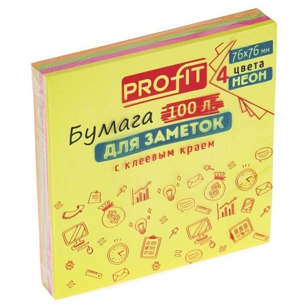 ТМ"Profit"Бумага для заметок с клеев.краем 4 ЦВЕТА (ЗБ-5576),инд.ШК, 76х76 мм,100л,неон, кр.12 ПХ