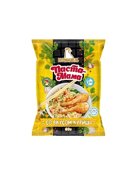 Вермишель быстрого приготовления ТМ "Паста Мама" со вкусом курицы 60 гр