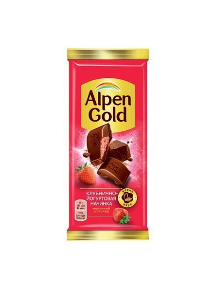 Шоколад молочный «Альпен Гольд» с клубнично-йогуртовой нач. 80г