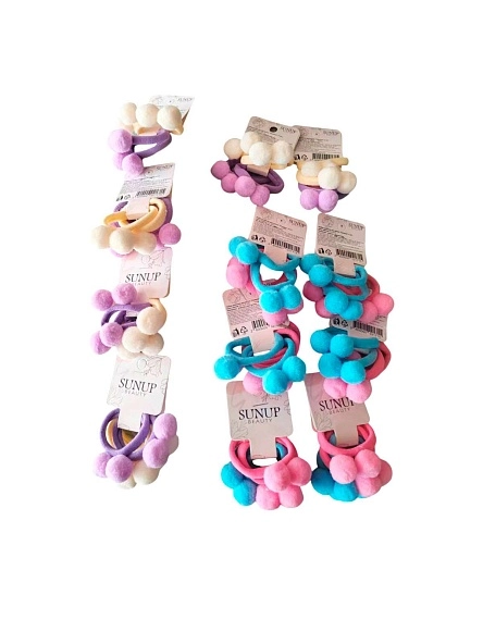 Набор резинок для волос "Помпон", 4 шт., микс цветов  (ML-1647)