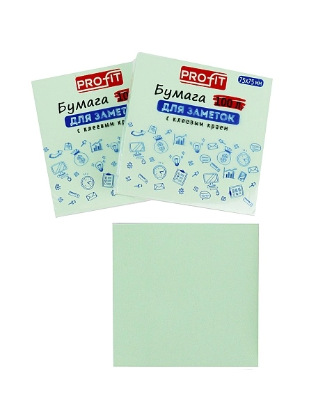 Бумага для заметок "Profit" с клеевым краем ЗЕЛЕНАЯ 75х75мм, 100л