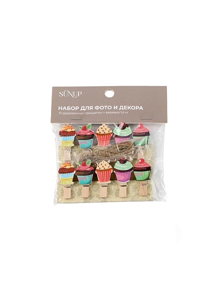 Набор для фото и декора "Decoration", 10 прищепок + верёвка 1,4 м (PD0027)
