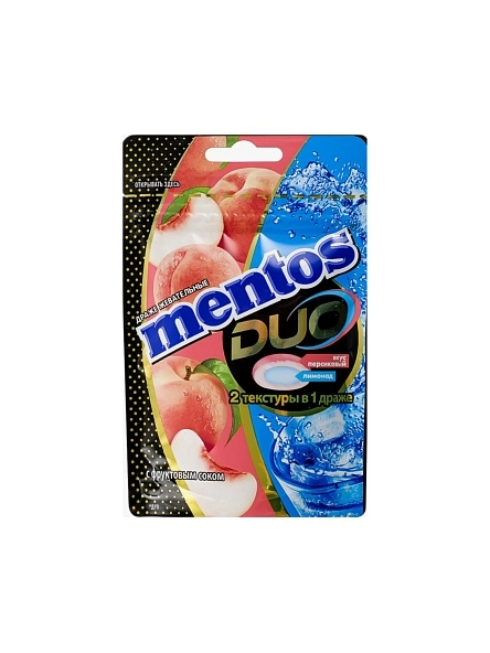 Драже жевательные "MENTOS DUO (ДУО)" со вкусом персикового лимонада/ Mentos Duo Soda Peach, 45г_ 16х10шт