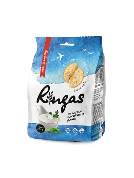 Сухари-гренки "Ringas" со вкусом сметаны и зелени, 80г