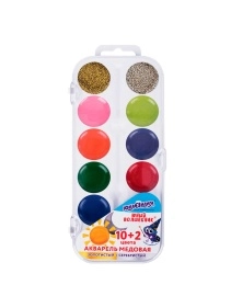 Краски акварельные ЮНЛАНДИЯ, 10+2 цвета, круглые кюветы, 192360