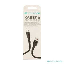 Кабель для зарядки в тканевой оплетке, Type-C, 2,4 А, 3,5*(900-1000) мм (D60T-black)