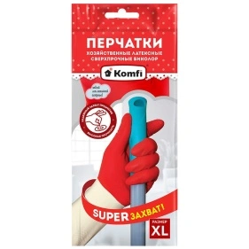 BICOLO8 Перчатки хозяйственные латексные БИКОЛОР, XL, бежевый+бирюзовый, 2 шт, Komfi/
