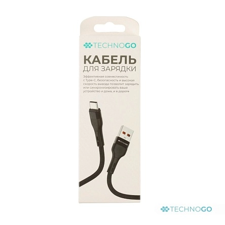 Кабель для зарядки в тканевой оплетке, Type-C, 2,4 А, 3,5*(900-1000) мм (D60T-black)
