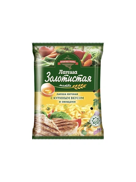 Лапша  БП Золотистая жатва яичная, с куриным вкусом и овощами, 60 г пакет