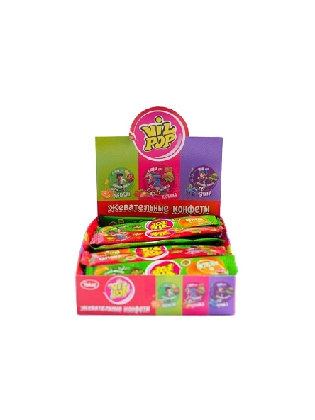 Жевательные конфеты "Vil Pop" со вкусом апельсина, клубники, черники 10г