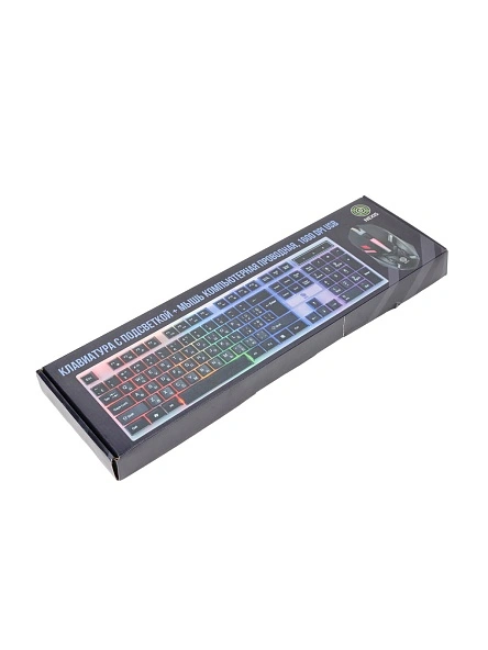 Клавиатура с подсветкой + мышь компьютерная проводная, 1600 DPI USB, кабель 1,5 м
