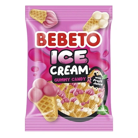 ЖЕВАТЕЛЬНЫЕ КОНФЕТЫ СО ВКУСОМ ВАФЛИ, КЛУБНИКИ И СЛИВОК «ICE CREAM / МОРОЖЕНКА» 70г ТУРЦИЯ