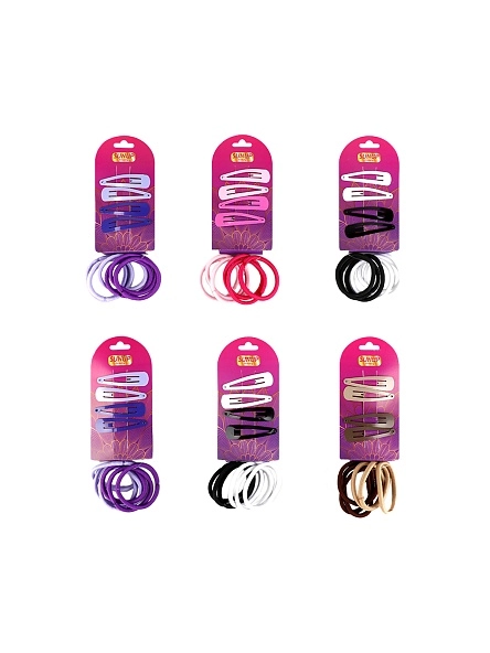 Набор для волос "Классика", 10 шт (4 заколки клик-клаков, 4,8 см, 6 резинок), микс цвета