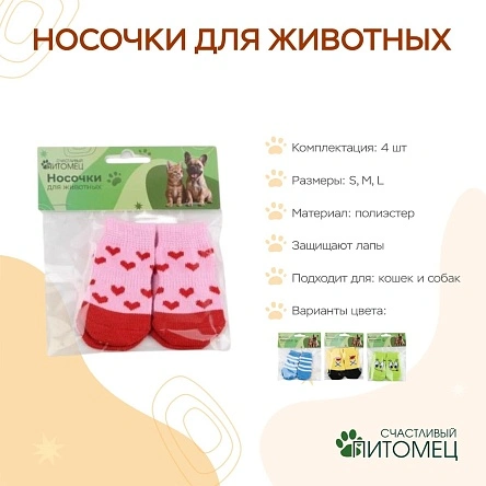 Носочки для животных, 4 шт, размер S, M, L, микс дизайна