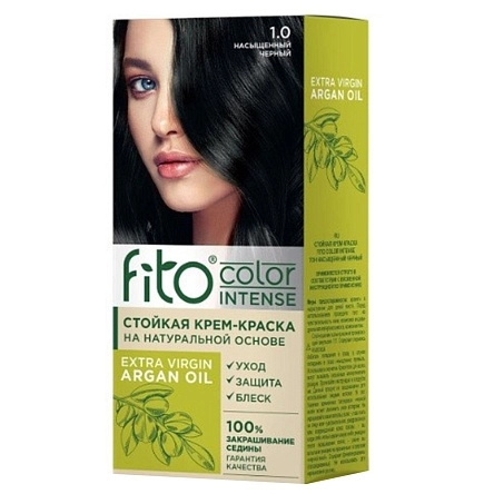 Стойкая крем-краска для волос серии Fito color intense тон 1.0 Насыщенный черный 115мл/шт