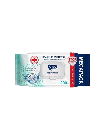 Салфетки влажные для всей семьи AURA FAMILY big-pack с крышкой, 200шт