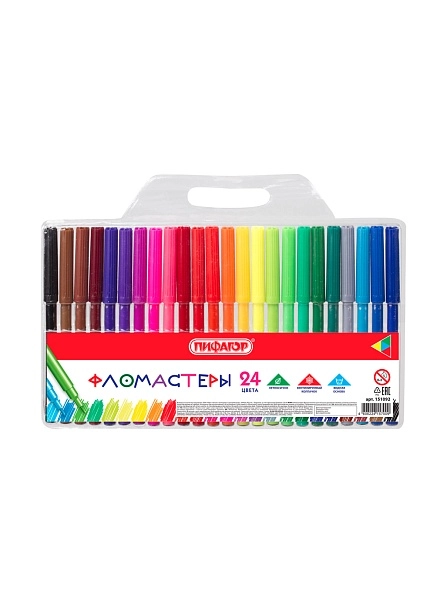 Фломастеры "ПИФАГОР" 24цв, вентилир.колпачок, пласт.упаковка