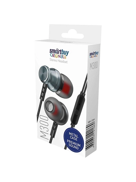 Внутриканальная гарнитура Smartbuy M300, металлич корпус, микрофон, пульт, серая (SBH-026K)/60