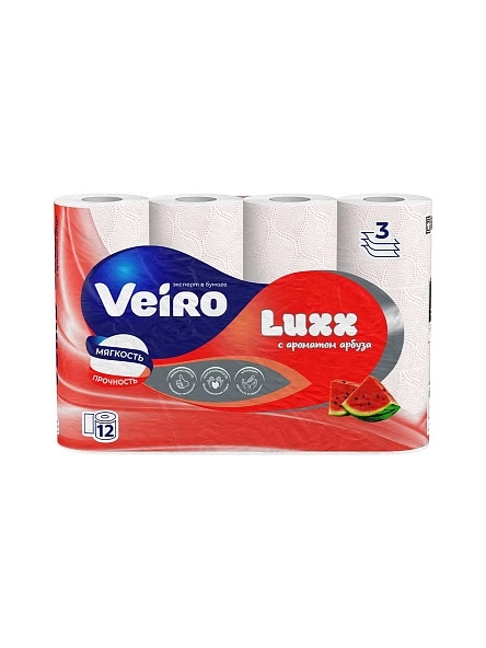 Бумага туалетная ароматизированная Veiro Luxx с ароматом арбуза, БЕЛЫЙ, 3-сл., 17м, 12 рулонов