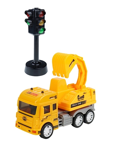 Строительная техника. Эскаватор в наборе со светофором. Открывающиеся двери 16.5х5х21 ( Арт. И-8782)