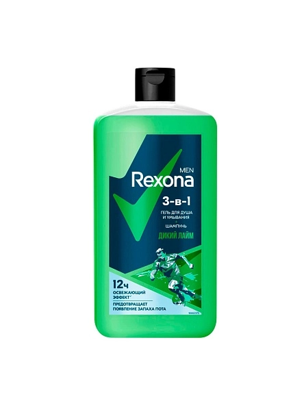 REXONA MEN гель для душа, умывания и шампунь 3в1 Дикий лайм 750 мл