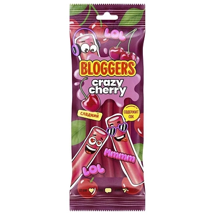 Мармелад BLOGGERS "Крейзи Черри" (трубочка) жеват. со вк. вишни с желейн. нач., 75г