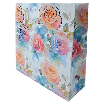 Пакет подарочный "Watercolor flowers", Fun party, 34*34*12 см (MO-282)