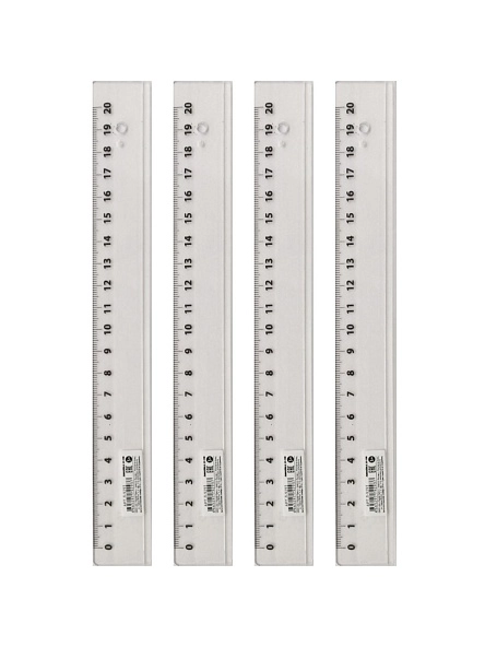 Линейка 20 см. ПРОЗРАЧНАЯ (Л-9293), кратно 20