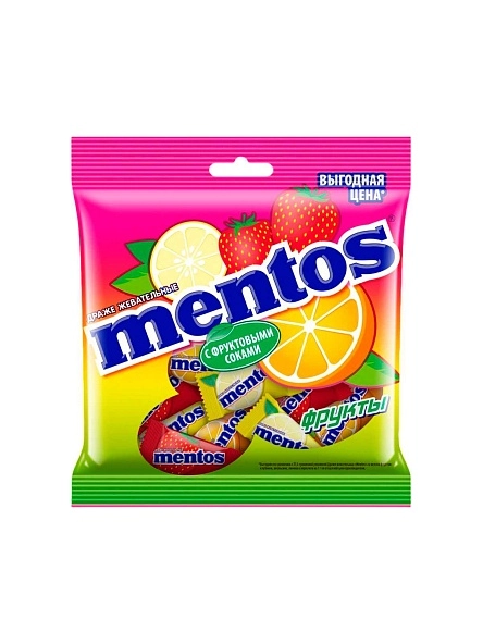 Драже жевательные "MENTOS" "Фрукты"/Mentos Fruit Mix 70,2г_ 1х12шт
