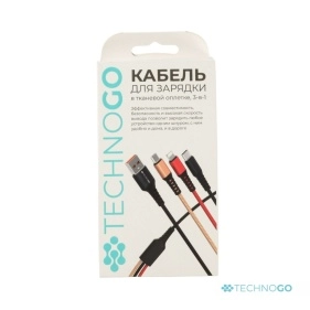 Кабель для зарядки в тканевой оплетке, 3-в-1, 3,5*(1100-1200) мм (D02E-black)