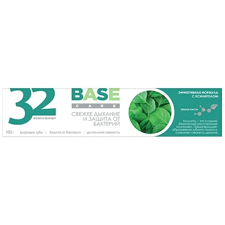 Паста зубная 32 ЖЕМЧУЖИНЫ BASE CARE Свежее дыхание и защита от бактерий, 100 г