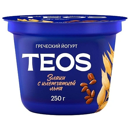 Йогурт "Греч. TEOC" мас. дол. жира 2,0 % п/ст "Злаки с клетчаткой льна", 250г