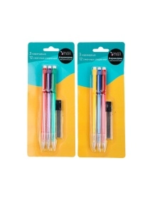 Карандаш механический, 3 шт + сменные стержни, 12 шт