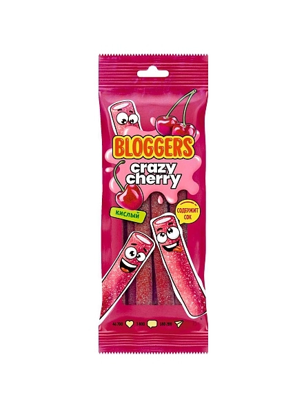 Мармелад BLOGGERS Крейзи Черри (трубочка) в кисло-сладкой обсыпке 75г