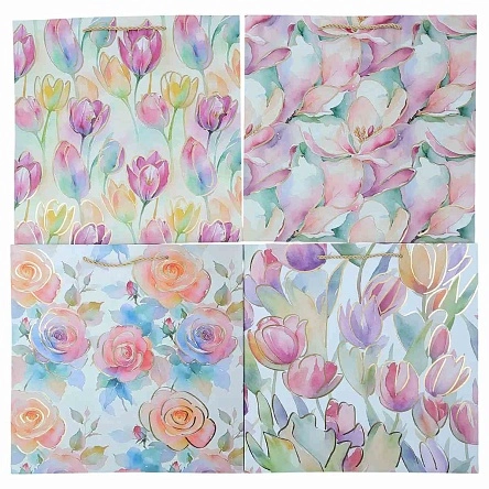 Пакет подарочный "Watercolor flowers", Fun party, 34*34*12 см (MO-282)