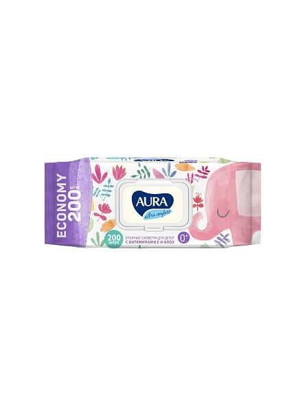 Салфетки влажные для детей AURA ULTRA COMFORT big-pack с крышкой, 200шт