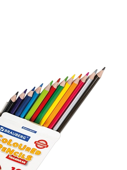 Карандаши цветные "BRAUBERG" PREMIUM, 12цв, пластиковые, трехгранные