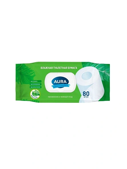AURA ULTRA COMFORT Влажная туалетная бумага с крышкой 80шт