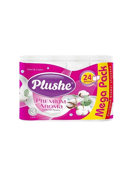 Туалетная бумага Plushe Premium Aroma "Pearl & Cotton" 3сл. 15м. 24 рул./6