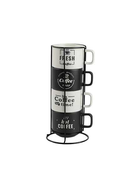 Набор кружек на подставке "Coffee time", 270 мл,  4 шт (PK1391)
