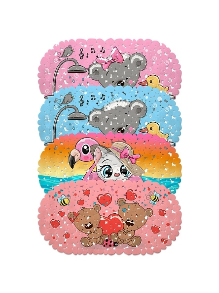 Коврик детский для ванны "ВЕСЁЛОЕ КУПАНИЕ" (с присосками) , 36х69 см., в ас.