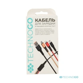Кабель для зарядки в тканевой оплетке, 3-в-1, 3,5*(1100-1200) мм (D02E-black)