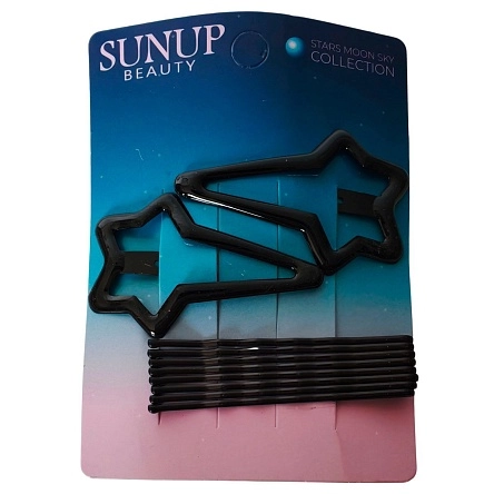 Набор заколок для волос "Stars, moon, sky", Sunup beauty, 10 шт, 5 см, черный (ML-3026)
