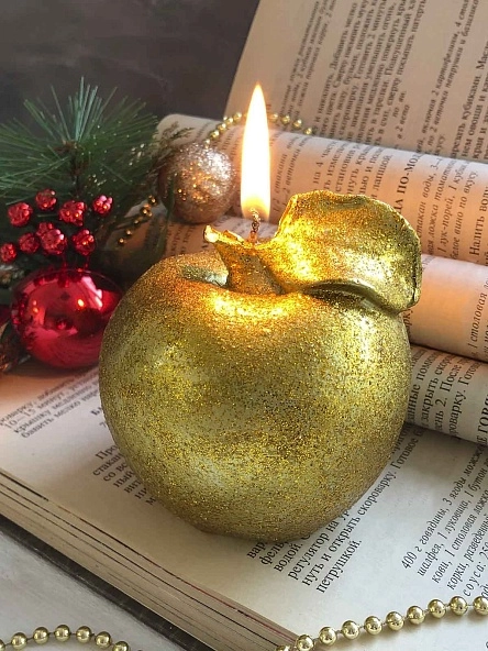 Свеча Яблоко золотое малое с блестками 86*82