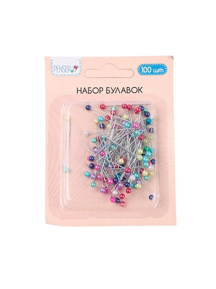 Набор булавок с цветными головками, на блистере, 100 шт, 3,8 см