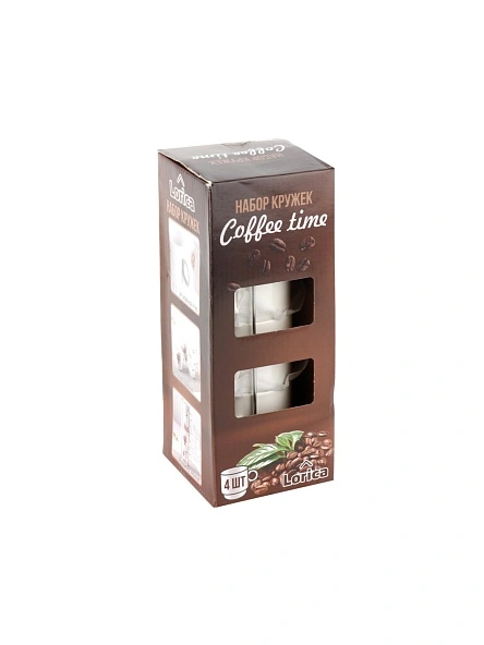 Набор кружек 4 шт на подставке "Coffee time", 250 мл