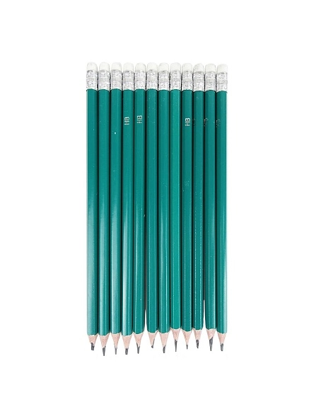 Набор карандашей простых с ластиком, 12 шт